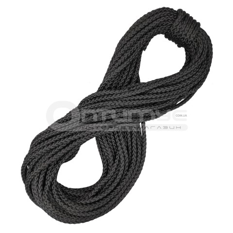 Мотузка (шнур) якірна плетена поліестр 6 мм чорна, довжина 25 м