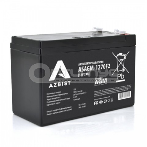 Акумулятор AGM AZBIST Super AGM ASAGM-1270F2, Black Case, 12 В 7 Аг