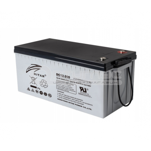 Акумулятор карбоновий CARBON RITAR DC12-200C, Black Case, 12 В 200 Аг