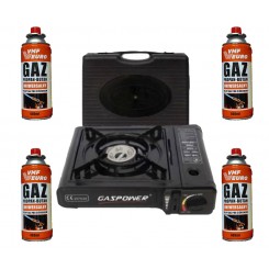 Туристическая газовая плитка GasPower под цанговый баллон + 4 цанговых баллона