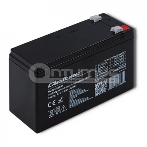 Акумулятор AGM Qoltec QLT1290B, Black Case, 12 В 9 Ач
