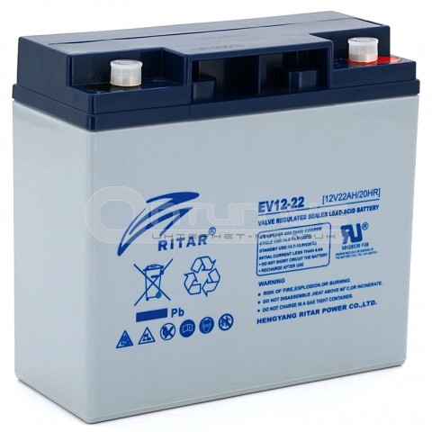 Тяговий акумулятор AGM RITAR EV12-22, M5, 12 В 22 Аг