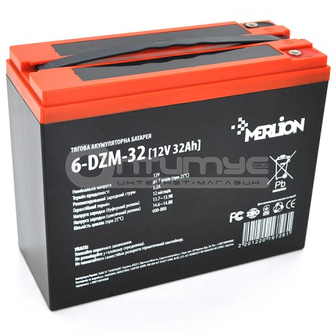 Тяговый аккумулятор AGM Merlion 6-DZM-14, M5, 12 В 14 Ач