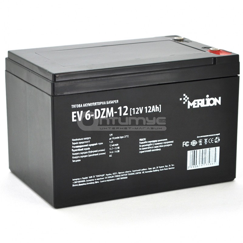 Тяговый аккумулятор AGM Merlion EV 6-DZM-12, M5, 12 В 12 Ач — купить в ...