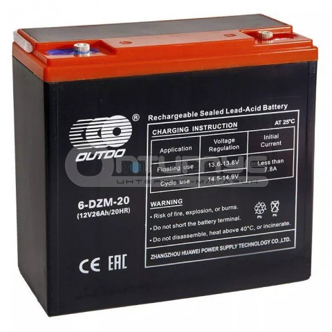 Тяговий акумулятор AGM OUTDO 6-DZM-20, 12 В 20 Ач