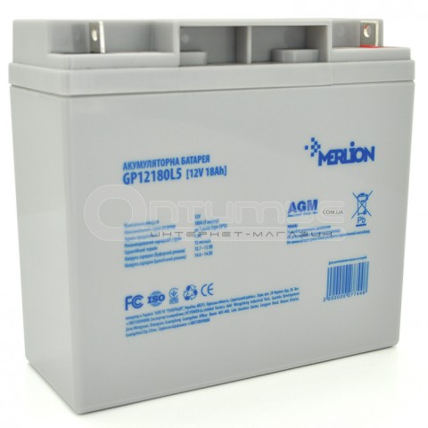 Акумулятор AGM Merlion GP12180L5 White 12 В 18 Аг, спец клеми
