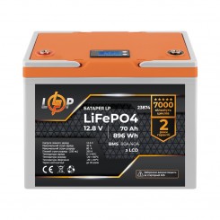 Літій-залізо-фосфатний (літій-ферумний) акумулятор LogicPower LP LiFePO4, LCD, BMS 80A/40А, 12.8 В 70 Ач