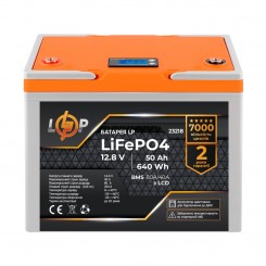Литий-железо-фосфатный (литий-ферумный) аккумулятор LogicPower LP LiFePO4, LCD, BMS 80A/40А, 12.8 В 50 Ач для ИБП