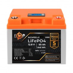 Літій-залізо-фосфатний (літій-ферумний) акумулятор LogicPower LP LiFePO4, LCD, BMS 50A/25A, 12 В 50 Ач для ДБЖ