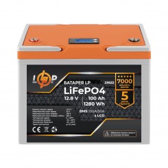 Літій-залізо-фосфатний (літій-ферумний) акумулятор LogicPower LP LiFePO4, LCD, BMS 100A/50А, 12.8 В 100 Аг