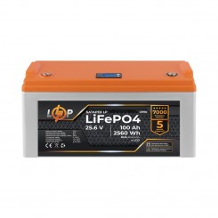 Літій-залізо-фосфатний (літій-ферумний) акумулятор LogicPower LP LiFePO4, LCD, BMS 80A/40А, 25.6 В 100 Аг для ДБЖ