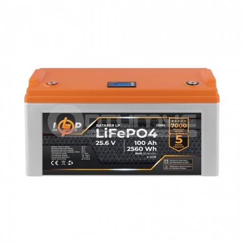 Літій-залізо-фосфатний (літій-ферумний) акумулятор LogicPower LP LiFePO4, LCD, BMS 80A/40А, 25.6 В 230 Аг для ДБЖ