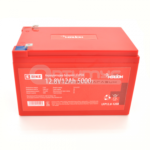 Літій-залізо-фосфатний (літій-ферумний) акумулятор Merlion LiFePO4 12,8 В 12 Аг (4S2P/BMS-15A), 5000 циклів
