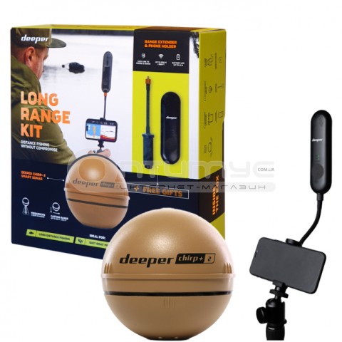 Ехолот Deeper CHIRP+ 2.0 Long Range Bundle 2024 з підсилювачем WiFi та тримачем смартфона