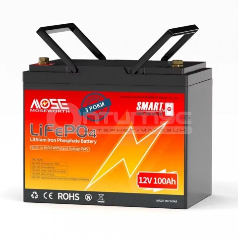 Литий-железо-фосфатный аккумулятор MOSEWORTH LiFePO4 12V 100 Ah Smart (1280Wh) (BMS 100A)
