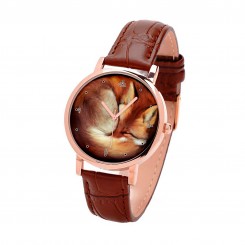 Наручний годинник TIA Лиса, коричневий ремінець, корпус рожеве золото