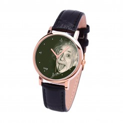 Наручные часы TIA Эйнштейн, черный ремешок, корпус розовое золото