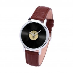 Наручные часы TIA Ретро-Виниловые, коричневый ремешок, серебристый корпус