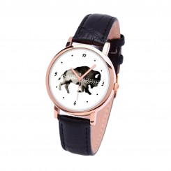 Наручний годинник TIA Бізон, чорний ремінець, корпус рожеве золото