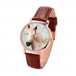 Наручний годинник TIA Білий кінь, коричневий ремінець, корпус рожеве золото