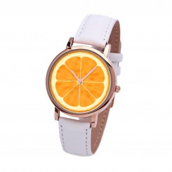 Наручний годинник TIA Апельсин, білий ремінець, корпус рожеве золото