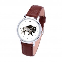 Наручные часы TIA Бизон, коричневый ремешок, серебристый корпус