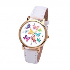 Наручний годинник TIA Метелик, білий ремінець, золотистий корпус