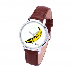 Наручний годинник TIA Енді Уорхол - Банан, коричневий ремінець, сріблястий корпус