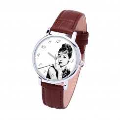 Наручные часы TIA Одри Хепберн, коричневый ремешок, серебристый корпус