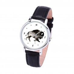Наручний годинник TIA Бізон, чорний ремінець, сріблястий корпус