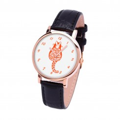 Наручний годинник TIA Час, проведений з котами, недаремно, чорний ремінець, корпус рожеве золото