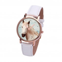 Наручний годинник TIA Білий кінь, білий ремінець, корпус рожеве золото