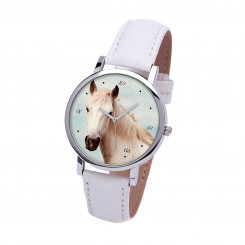 Наручний годинник TIA Білий кінь, білий ремінець, сріблястий корпус