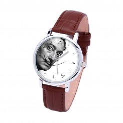 Наручные часы TIA Сальвадор Дали, коричневый ремешок, серебристый корпус