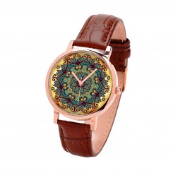 Наручний годинник TIA Бохо дизайн, коричневий ремінець, золотистий корпус