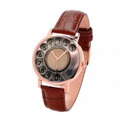 Наручний годинник TIA Старий телефон, коричневий ремінець, корпус рожеве золото