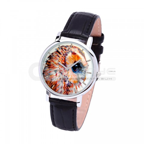 Наручний годинник TIA Око сови, чорний ремінець, сріблястий корпус